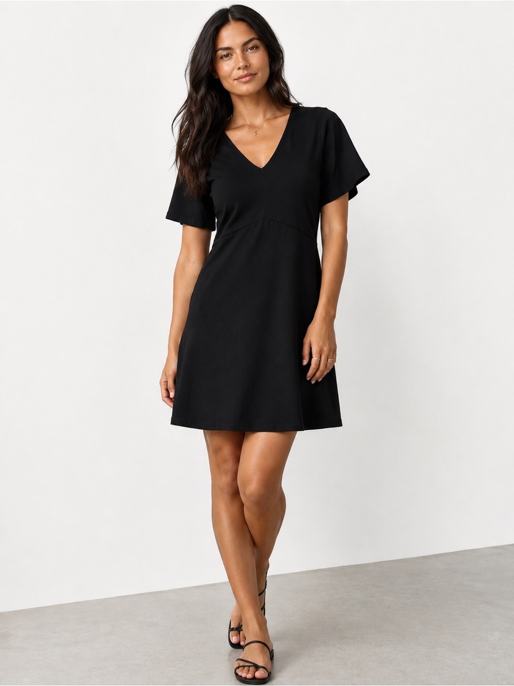 Pact black organic cotton fit flare short sleeve dress size small pockets